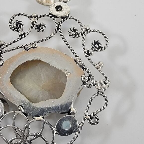 Druzy Agate Pendant – With Blue Topaz Accents + 20" Silver Snake Chain - Picture 6 of 10